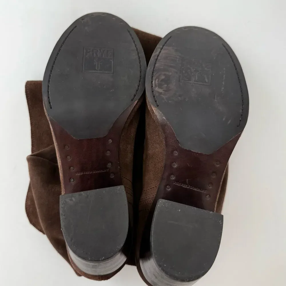 FRYE Lucinda Slouch Pull-On Over the Knee Suede Unlined Boots Dark Brown 8M